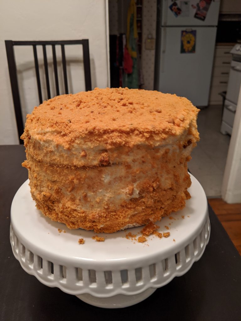 Honey cake on a cake stand